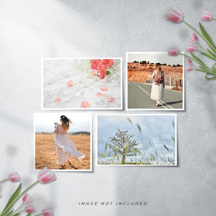 PSD maqueta de conjunto de marcos de fotos con adorno de flores
