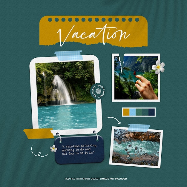 PSD maqueta de conjunto de marcos de fotos de moodboard de vacaciones