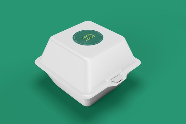 Maqueta de contenedor de alimentos, caja blanca con cubierta adhesiva para marca e identidad