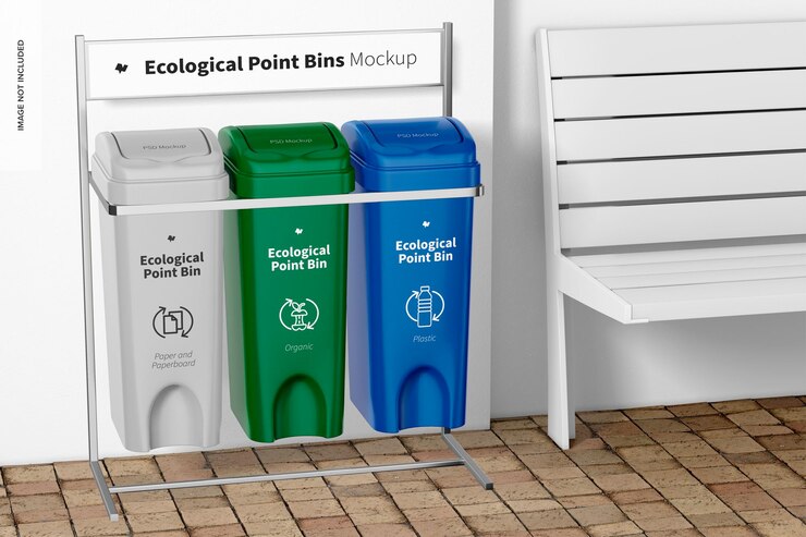 PSD maqueta de contenedor de punto ecológico, perspectiva