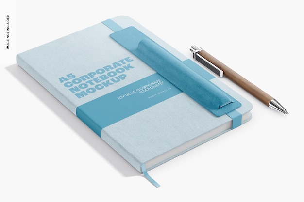 Maqueta de cuaderno corporativo A5, perspectiva