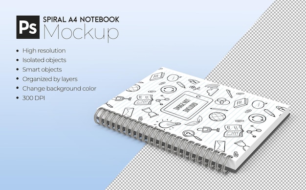 Maqueta de cuaderno espiral a4