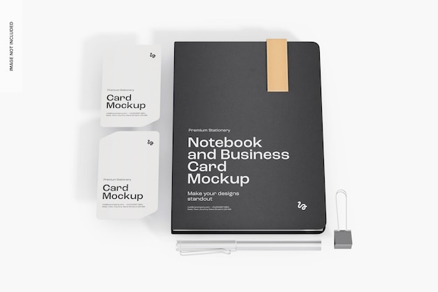 Maqueta de cuaderno y tarjetas de visita