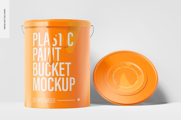 Maqueta de Cubo de Pintura de Plástico con Asa, Vista Frontal