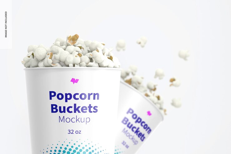 PSD maqueta de cubos de palomitas de maíz de 32 oz, primer plano