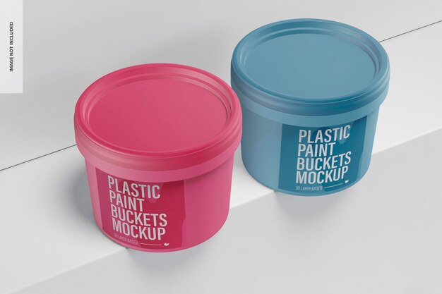 Maqueta de cubos de pintura de plástico