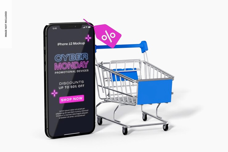 PSD maqueta de cyber monday de iphone 12, vista lateral