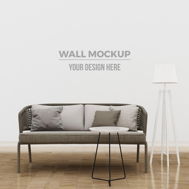 maqueta de decoración de sala de estar y sofá moderna