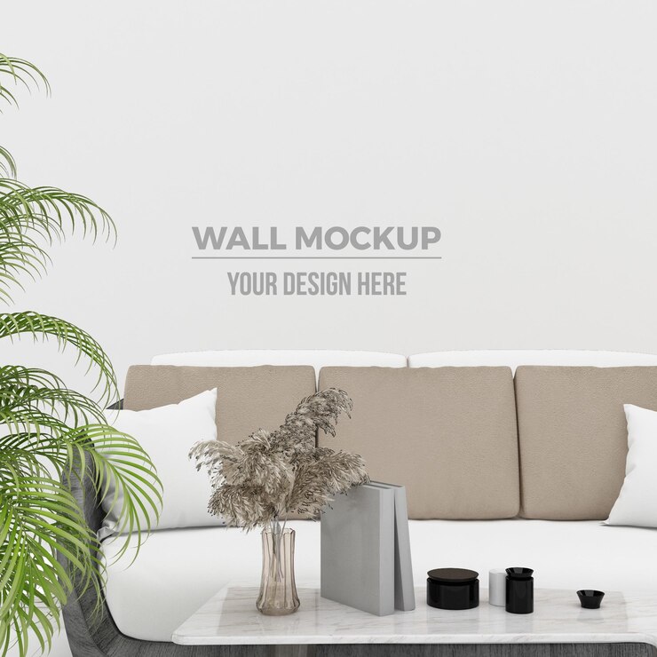 maqueta de decoración de sala de estar y sofá moderna
