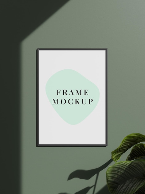 Maqueta decorativa de marco vacío con planta en habitación minimalista