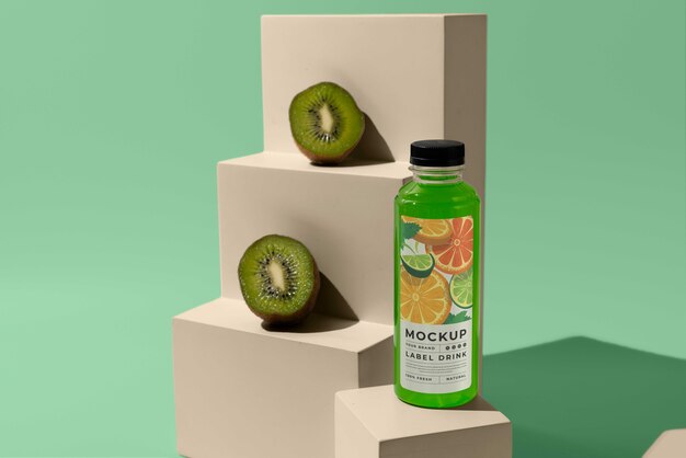 PSD maqueta de deliciosa botella de bebida verde