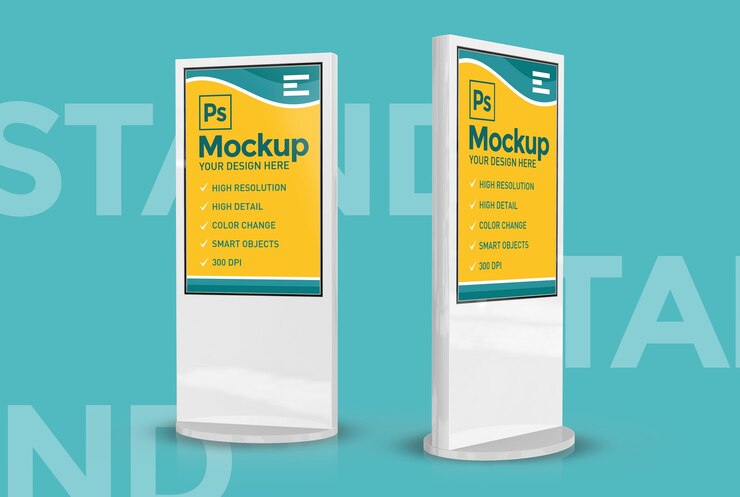PSD maqueta de diferentes vistas de la pantalla del soporte de banner publicitario