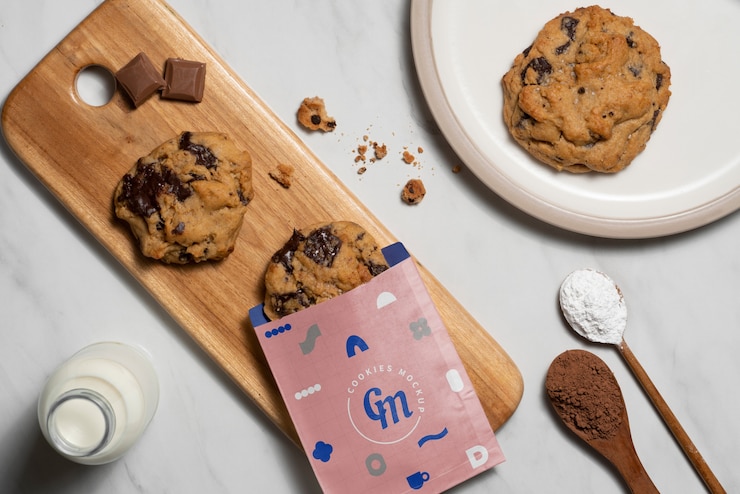 PSD maqueta de diseño de empaque de galletas