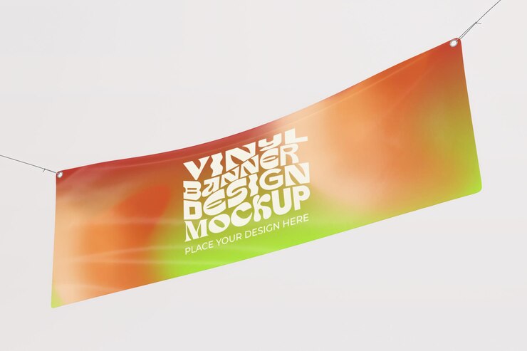 Maqueta de diseño de pancartas de vinilo renderizadas en 3D