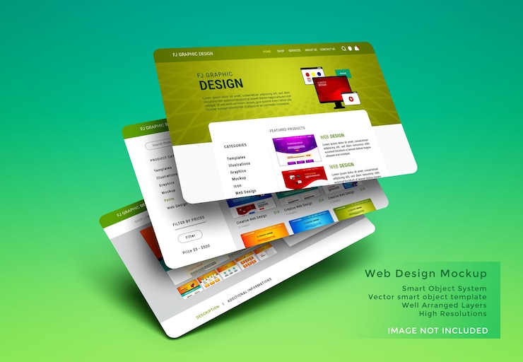 PSD maqueta de diseño de plantilla de sitio web flotante
