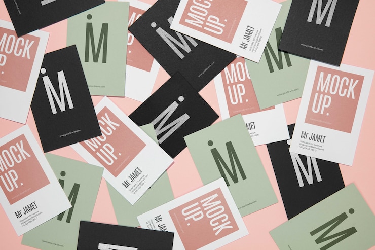 PSD maqueta de diseño de tarjetas de papel desordenado