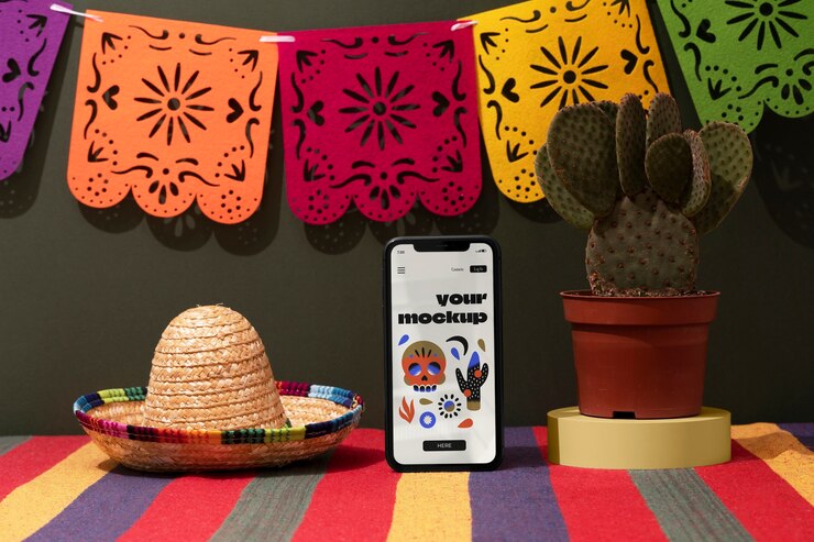PSD maqueta de dispositivo en estética mexicana.