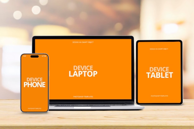 Maqueta de dispositivo múltiple de pantalla Plantilla PSD editable
