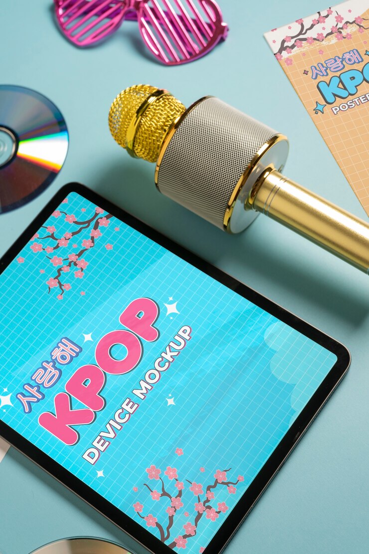 PSD maqueta de dispositivo de música kpop