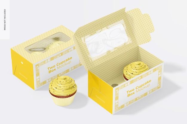 Maqueta de dos cajas de cupcakes, abiertas y cerradas