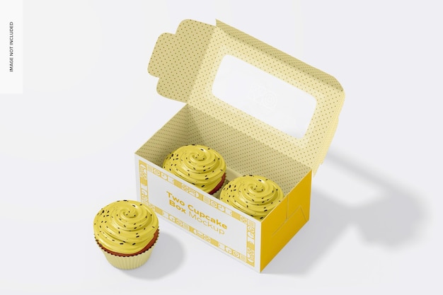 Maqueta de dos cupcakes y caja, abierta