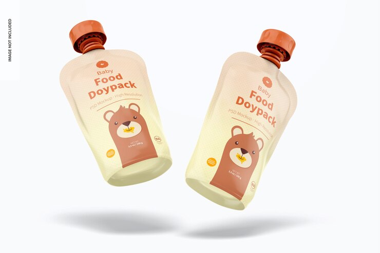PSD maqueta de doypacks de comida para bebés