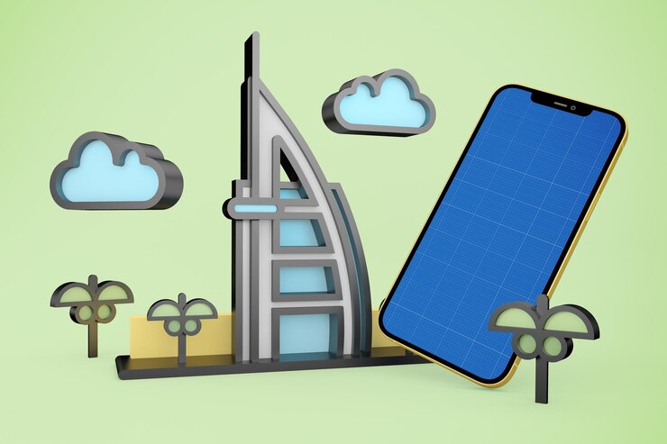 PSD maqueta de dubai y teléfono
