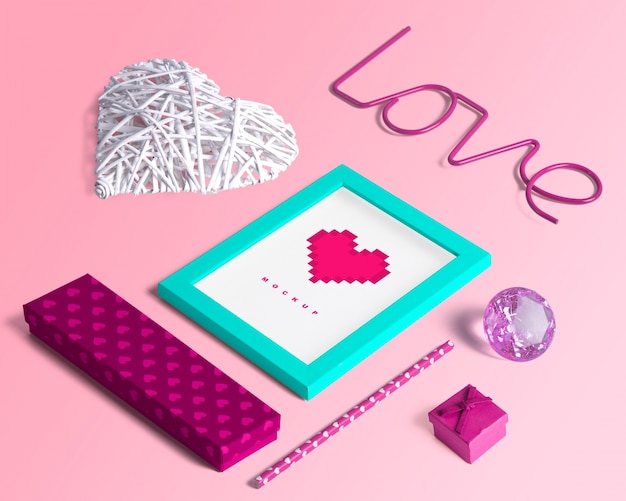 PSD maqueta editable isométrica scene creator con concepto de san valentin