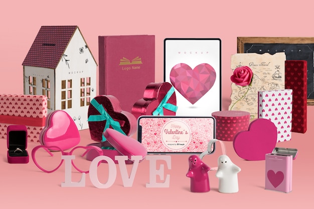 PSD maqueta editable scene creator con concepto de san valentin