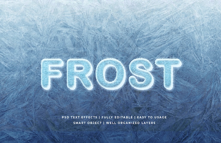 PSD maqueta de efecto de estilo de texto 3d frost