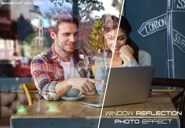 Maqueta de efecto fotográfico de reflejo de vidrio de ventana