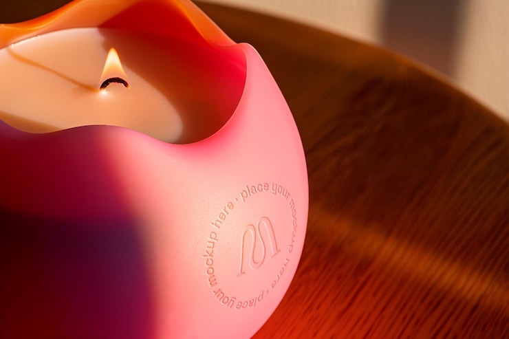 PSD maqueta del efecto del logotipo de la vela