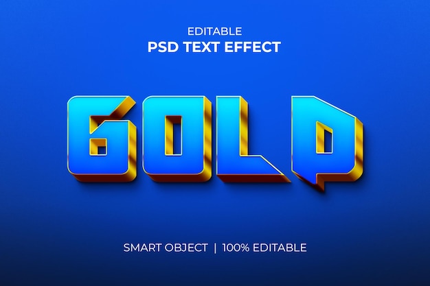 Maqueta de efecto de texto 3d editable azul dorado Premium PSD