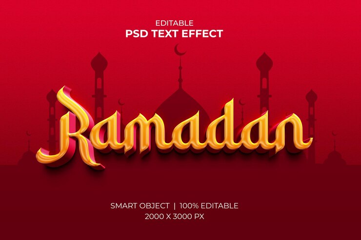 Maqueta de efecto de texto 3d editable de ramadan kareem PSD Premium
