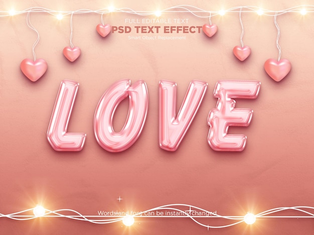 PSD maqueta de efecto de texto de amor