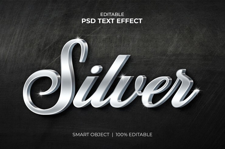 Maqueta de efecto de texto editable 3d brillante plateado PSD premium