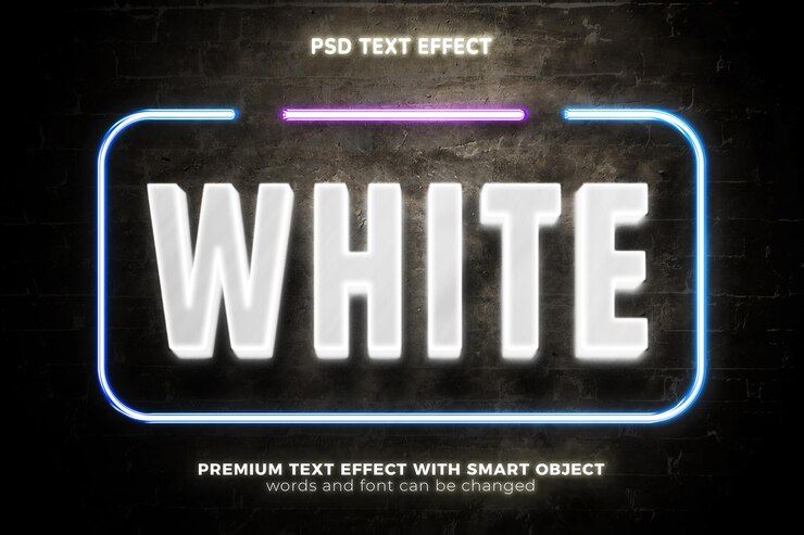 PSD maqueta de efecto de texto editable 3d en negrita con brillo de neón de luz blanca