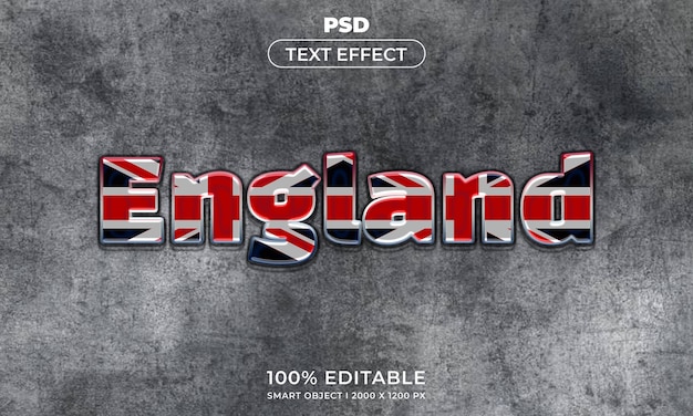maqueta de efecto de texto editable 3d de reino unido inglaterra