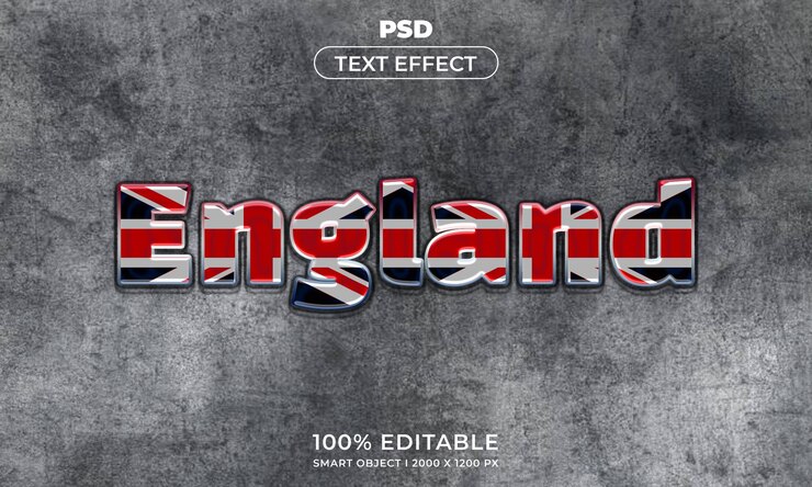 PSD maqueta de efecto de texto editable 3d de reino unido inglaterra