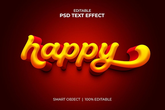 Maqueta de efecto de texto editable feliz estilo 3d premium PSD