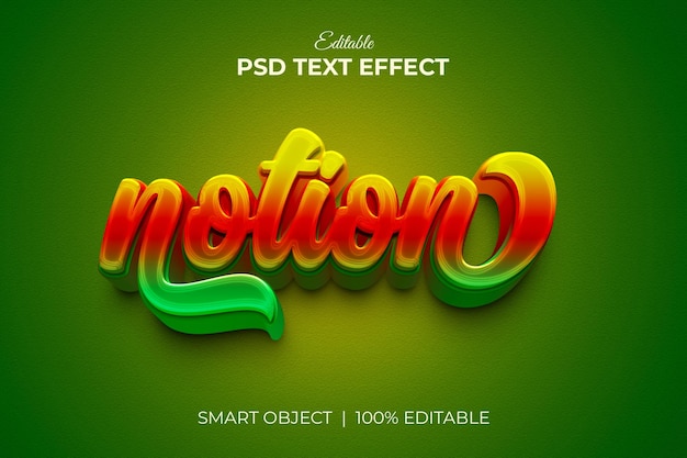Maqueta de efecto de texto editable de noción tridimensional colorida 3d premium psd