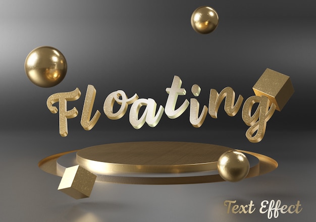 Maqueta de efecto de texto flotante en el podio del escenario.