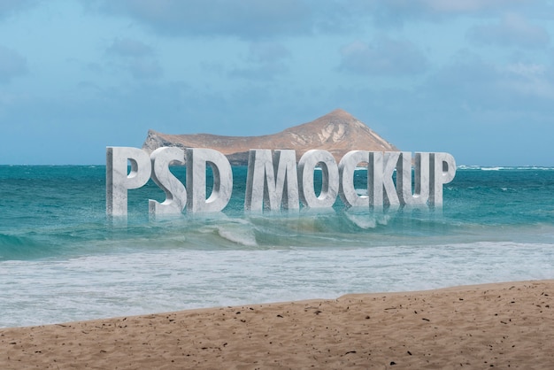 PSD maqueta de efecto de texto de paisaje marino