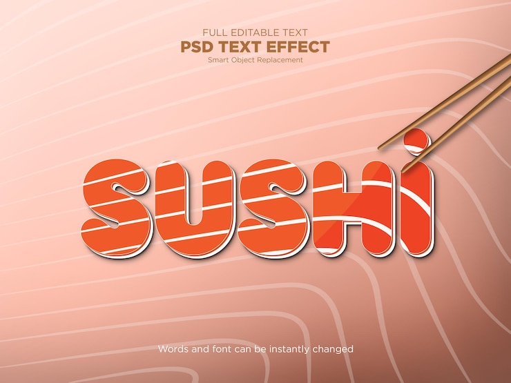 PSD maqueta de efecto de texto de sushi