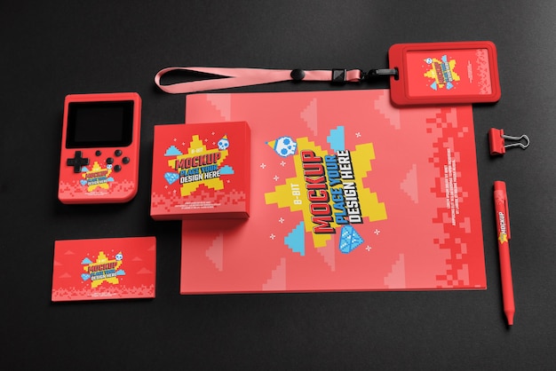 Maqueta de elementos de merchandising retro