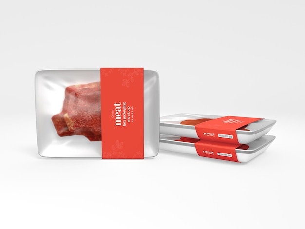 Maqueta de embalaje de caja de bandeja de carne congelada