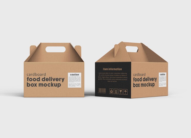 Maqueta de embalaje de caja de entrega de alimentos marrón desechable