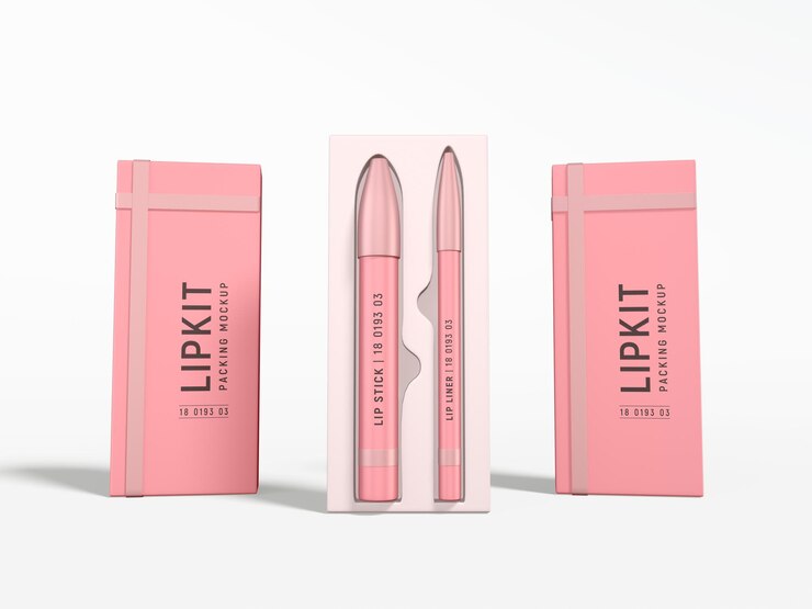 PSD maqueta de embalaje de caja de kit de lápiz labial delineador de labios