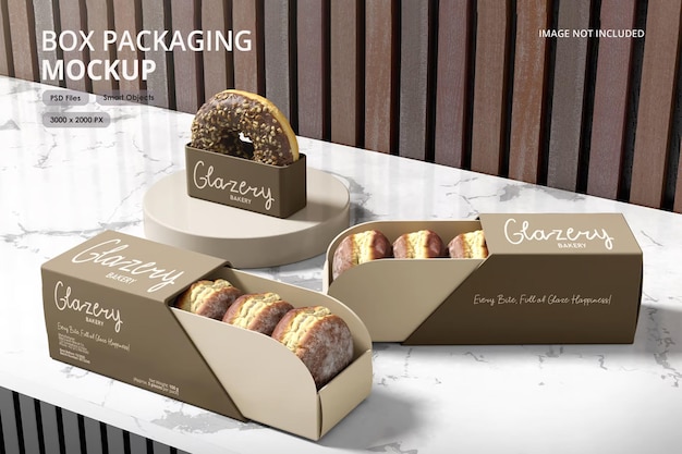 Maqueta de embalaje de panadería con rosquillas y pasteles