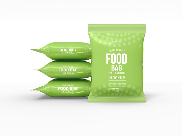 PSD maqueta de empaque de bolsa de comida de papel de aluminio brillante